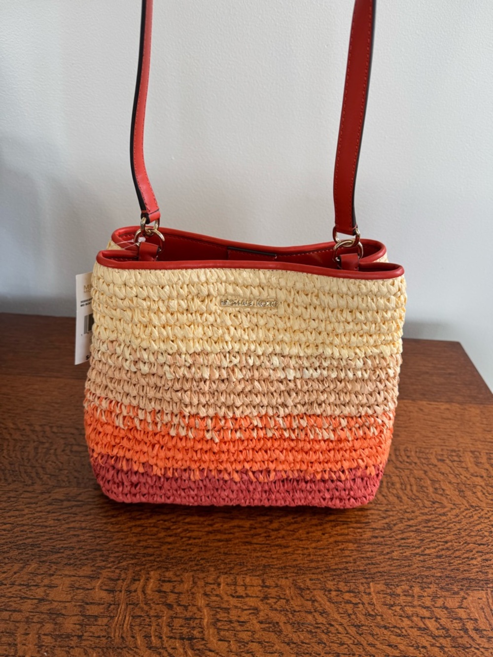 NWT Michael Kors Pratt Medium Straw Ombre Shoulder Bag - Picture 3 of 16